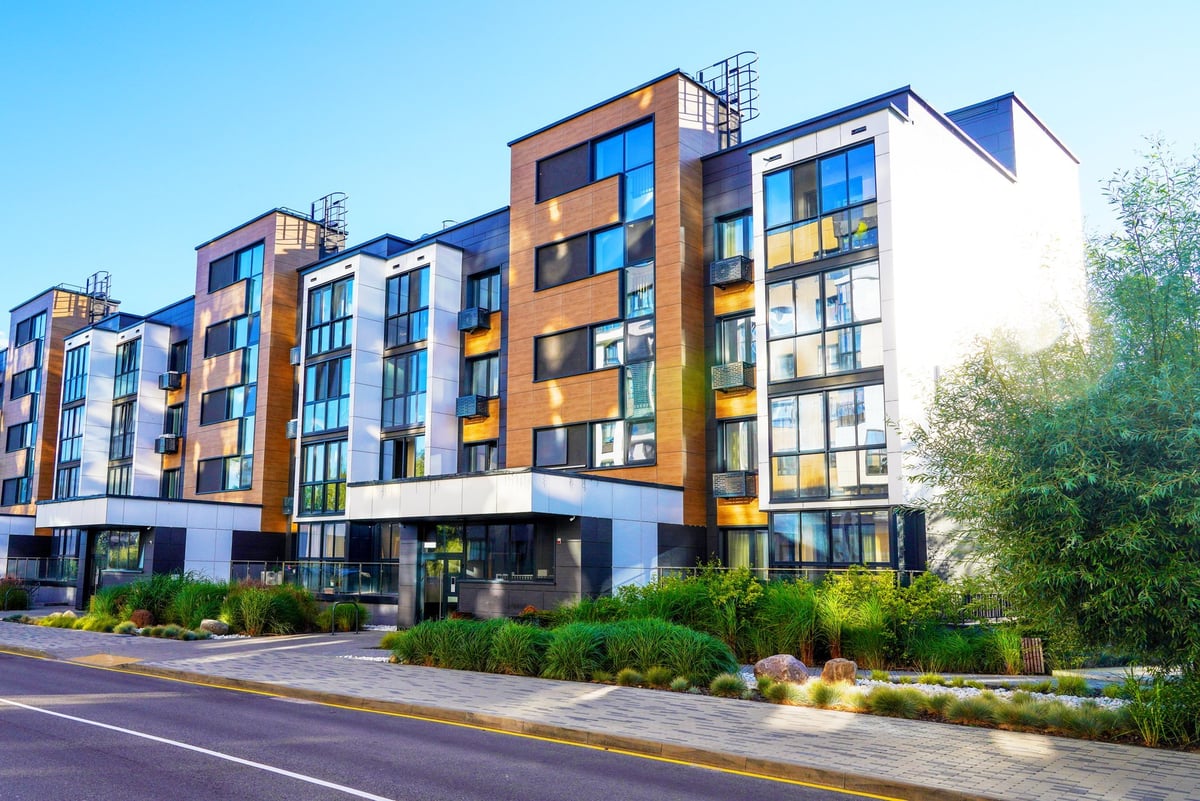 Modern multifamily apartment building